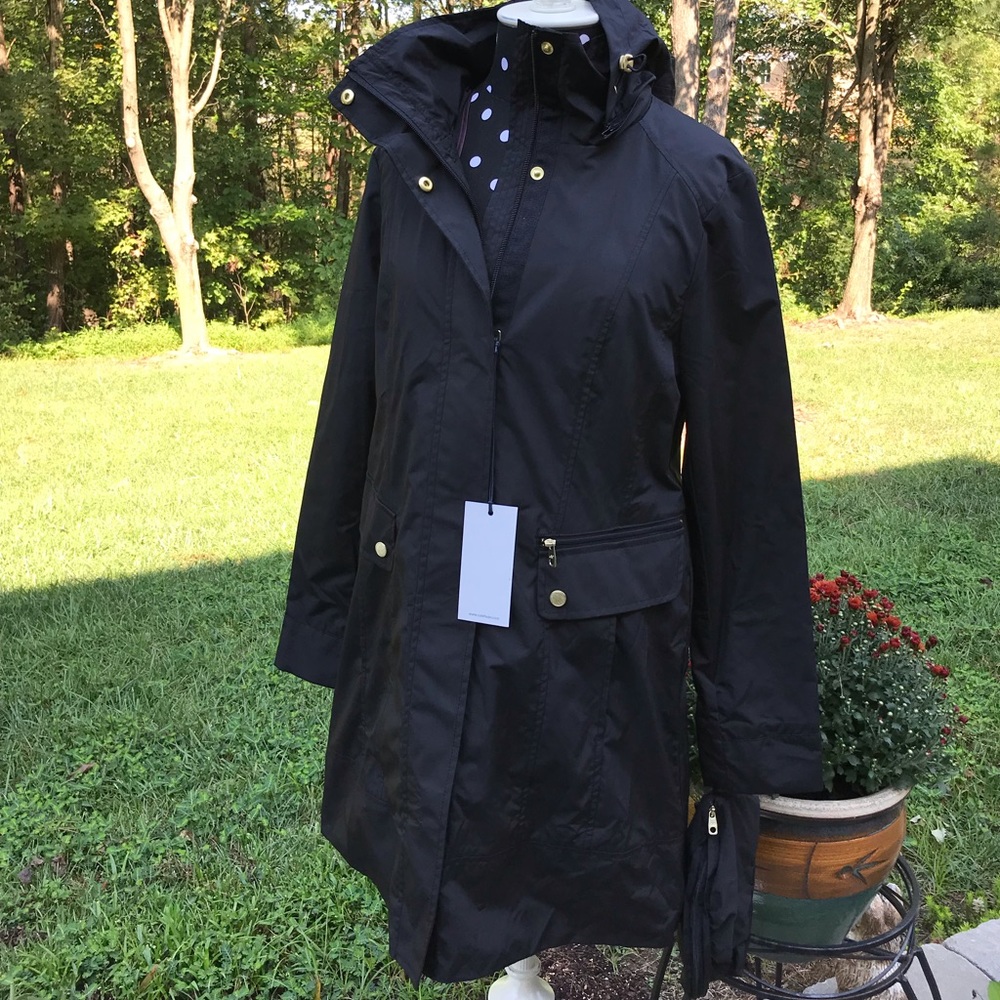 Cole Haan Back Bow Packable Hooded Raincoat - Picture 2 of 7
